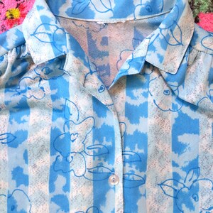 Vintage 70s 80s Pretty Blue Floral Stripe Print Blouse image 5