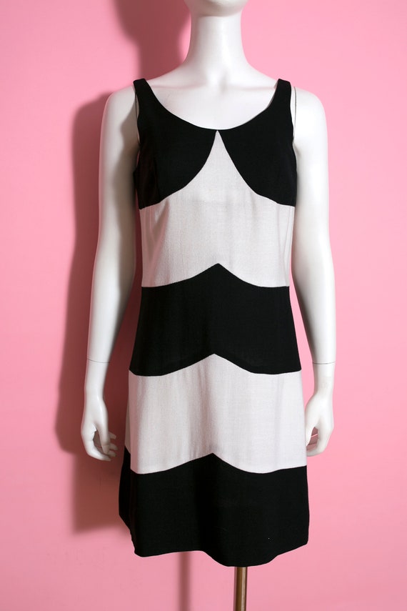 Amazing Mod Vintage 60s 70s Black White Stripe Li… - image 2