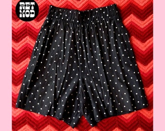 Fun Vintage 80s 90s Black White Polka Dot High-Waisted Shorts with Pockets