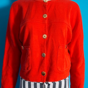 Bright Vintage 80s 90s Orange Cropped Sweatshirt Cardigan Top with Shiny Gold Buttons by Adrienne Vittadini image 5