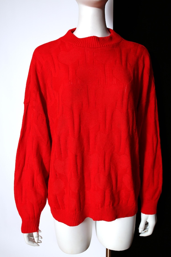 Plus Size Bright Red Heart Patterned Pullover Vin… - image 13