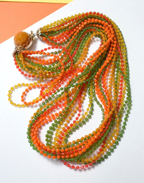 So Good Vintage 60s 70s Orange Green Multi-strand… - image 1