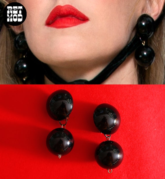 Mod Vintage 60s 70s Black Bead Drop Earrings - image 8