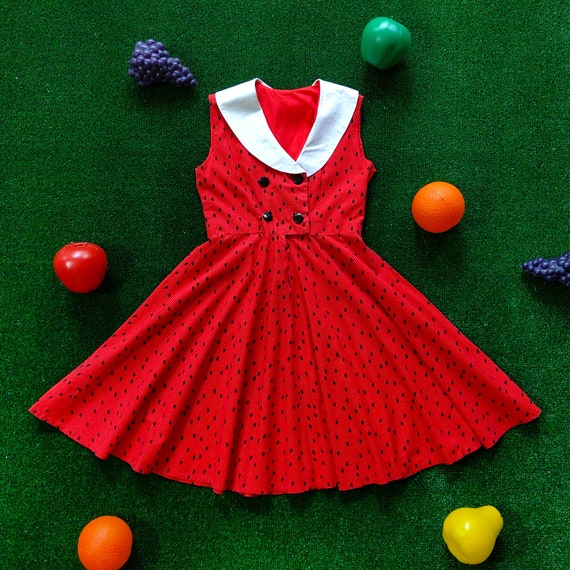 Fabulous Vintage Watermelon Fit & Flare Dress wit… - image 4