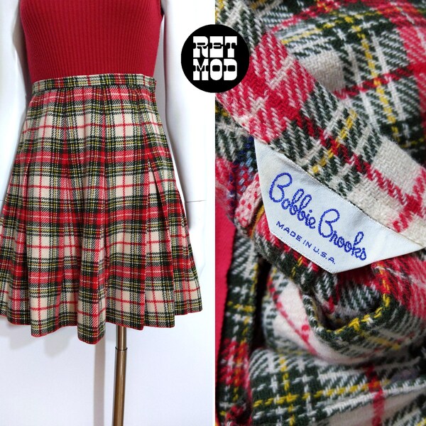 70’s Red Green and Ivory Plaid Wool Skirt by Bobbie Brooks