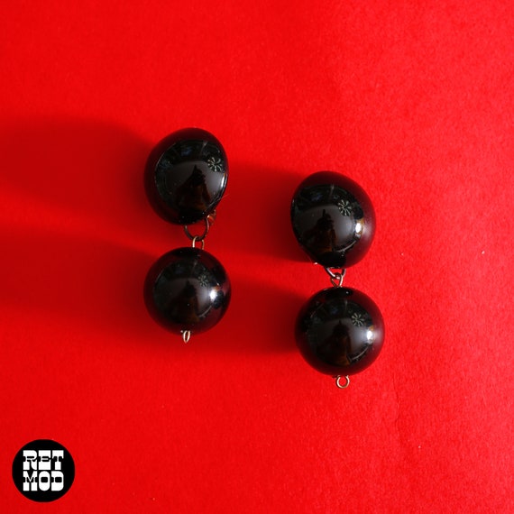 Mod Vintage 60s 70s Black Bead Drop Earrings - image 2