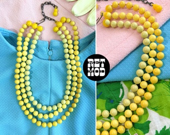 Fun Vintage 60s 70s Yellow Beaded 3-Strand Necklace