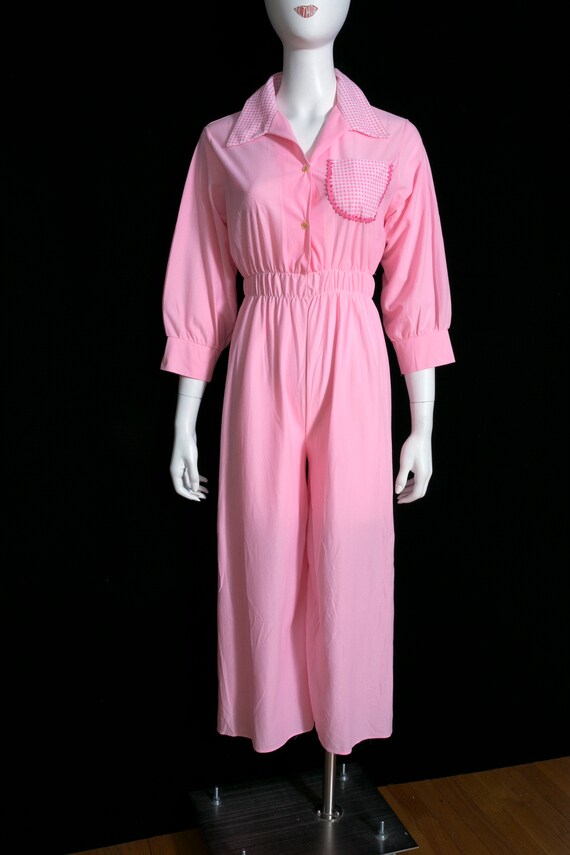 Sweet Vintage 60s 70s Pastel Pink Pajamas Jumpsui… - image 2