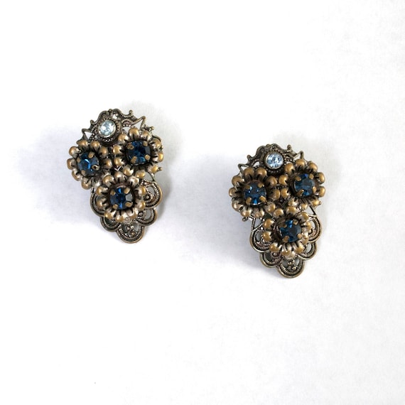 Lovely Vintage 50s 60s 70s Silver & Blue Rhinesto… - image 1