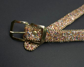 Festive Vintage 60s 70s Multicolor Glitter Skinny Belt