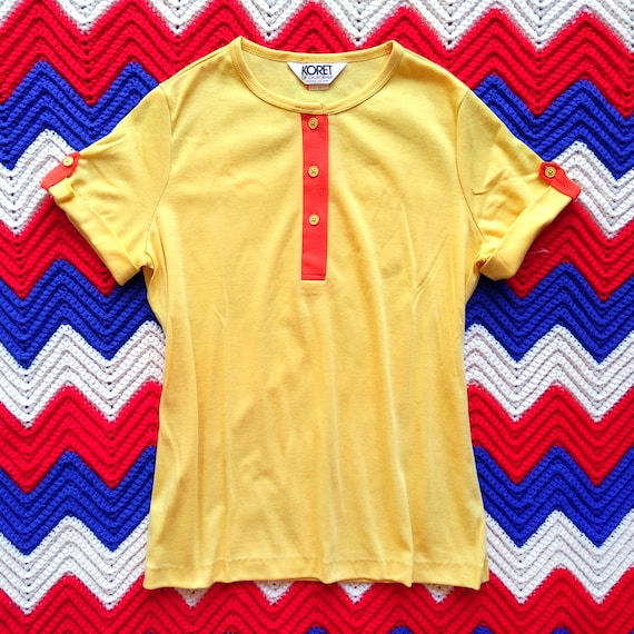 DEADSTOCK Vintage 70s 80s Yellow T-Shirt with Ora… - image 3