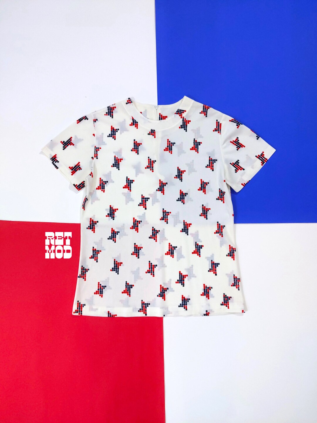 Groovy Vintage anni '60 70 Top t-shirt bianco con motivo