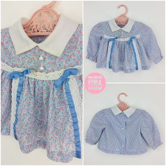 BABY SIZE - Pretty Vintage 70s Cornflower Blue an… - image 1