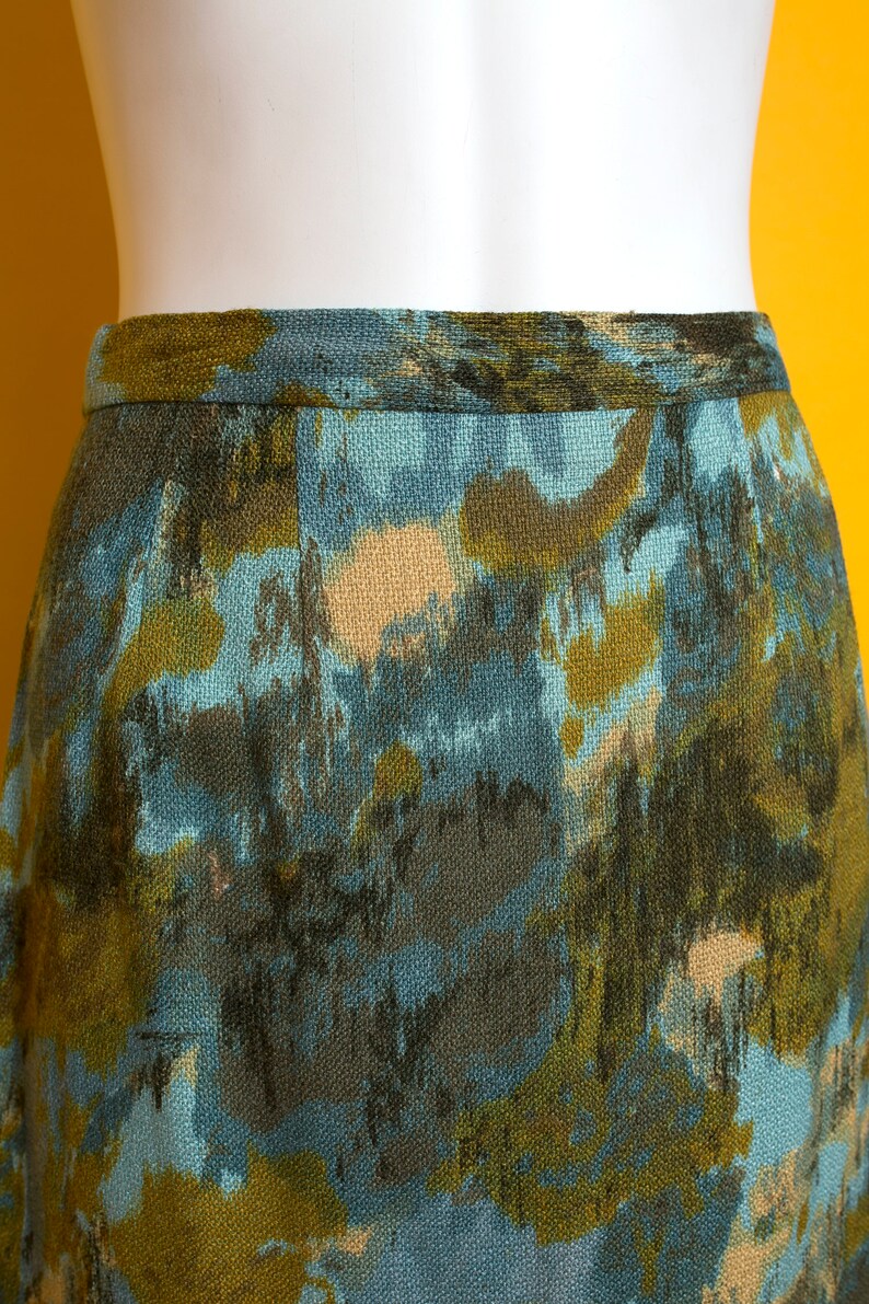 Interesting Vintage 50s 60s Blue Green Abstract Patterned Skirt image 3