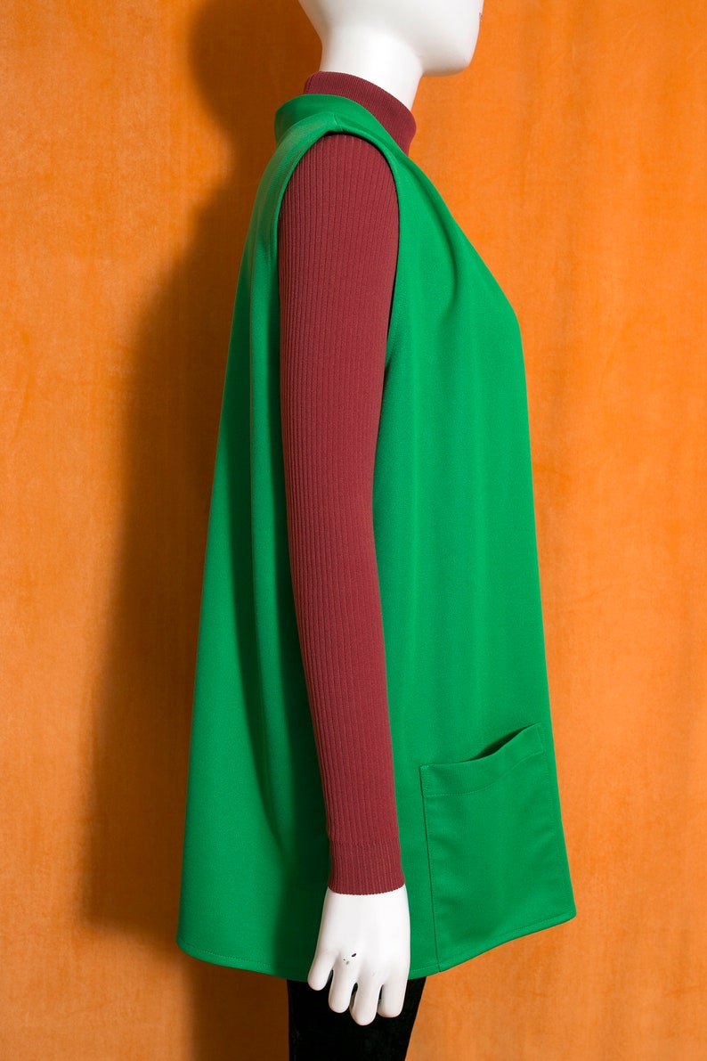 Gilet lungo in poliestere verde Kelly vintage anni '70 taglie forti con tasche immagine 8