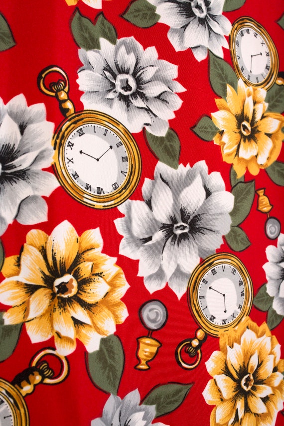 Vintage 90s Red Floral Alice in Wonderland Clock … - image 7