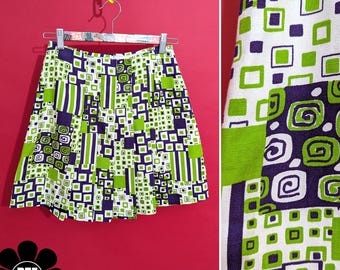Mod Dream Vintage 60s 70s Green Purple White Geometric Mini Skirt by Bobbie Brooks