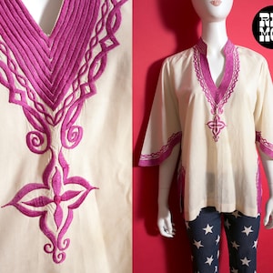 Fantastic Vintage 70s Fuchsia Purple Embroidered Hippie Blouse