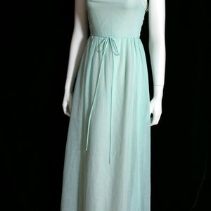 Lovely Vintage 70s Light Minty Green Cotton Maxi Dress with Pretty White Trim image 2