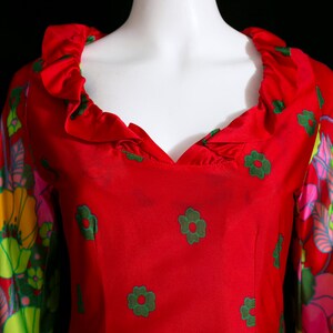 WOW Gorgeous Vintage 70s Red Green Flower Power Long Sleeve Maxi Dress image 4