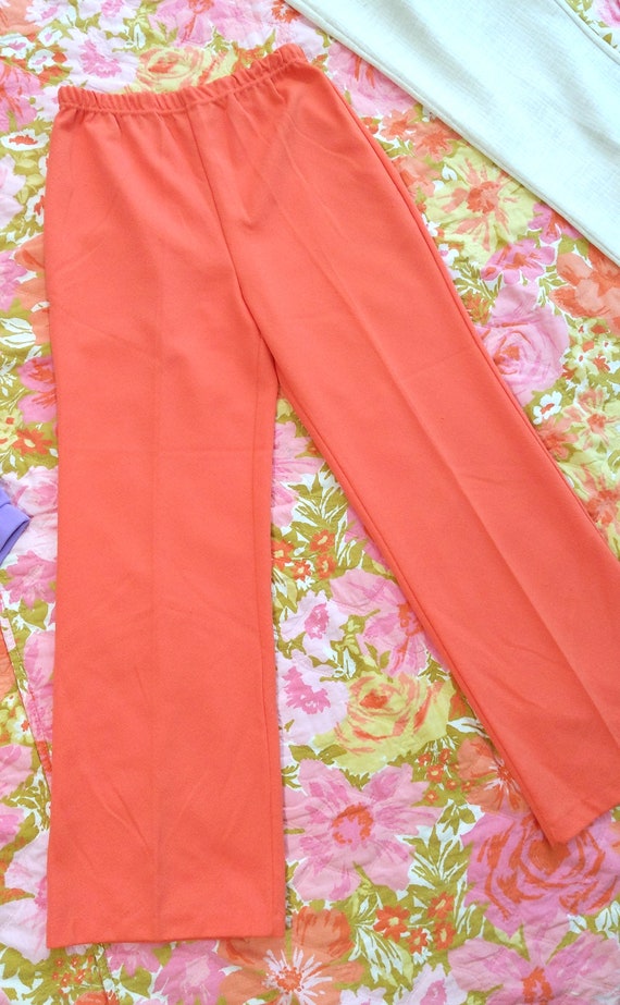 Retro Vintage 60s 70s Peachy Orange Polyester Pan… - image 4