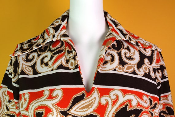 Cool Vintage 70s Brown & Orange Psychedelic Paisl… - image 4