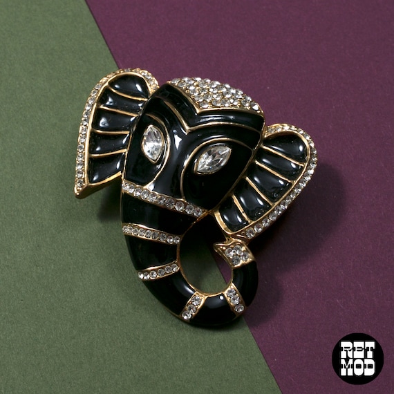 Large Statement Black & Gold Elephant Vintage Bro… - image 3