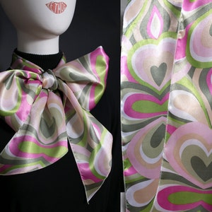 Shiny Satin Pastel Pink Green Hearts Retro Style Long Scarf image 1