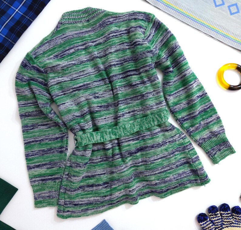 Cool Vintage 70s Green Navy Blue Space Dye Cardigan With Pockets Etsy