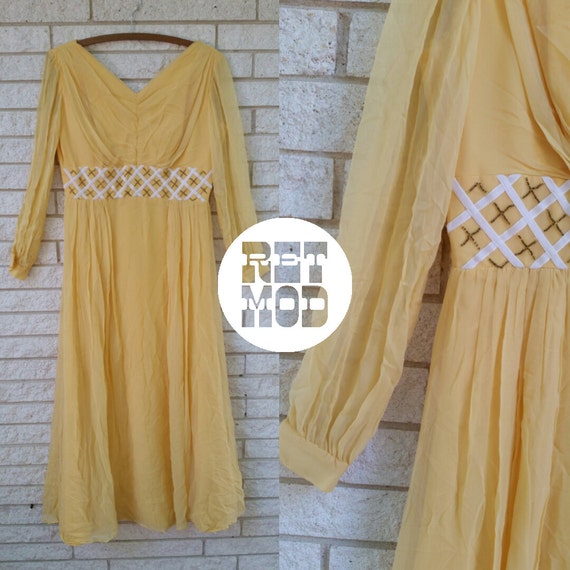 Creamy Dreamy Beautiful 50s Yellow Chiffon Dress -