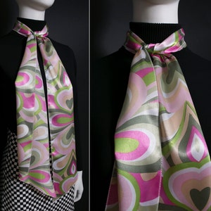 Shiny Satin Pastel Pink Green Hearts Retro Style Long Scarf image 7