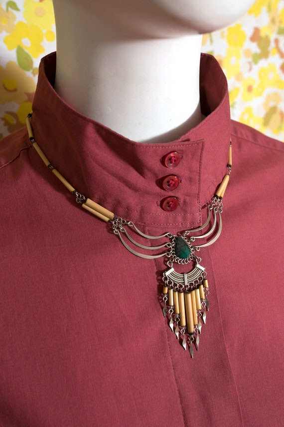 Vintage 70s Tribal Vibes Boho Necklace with Green… - image 5