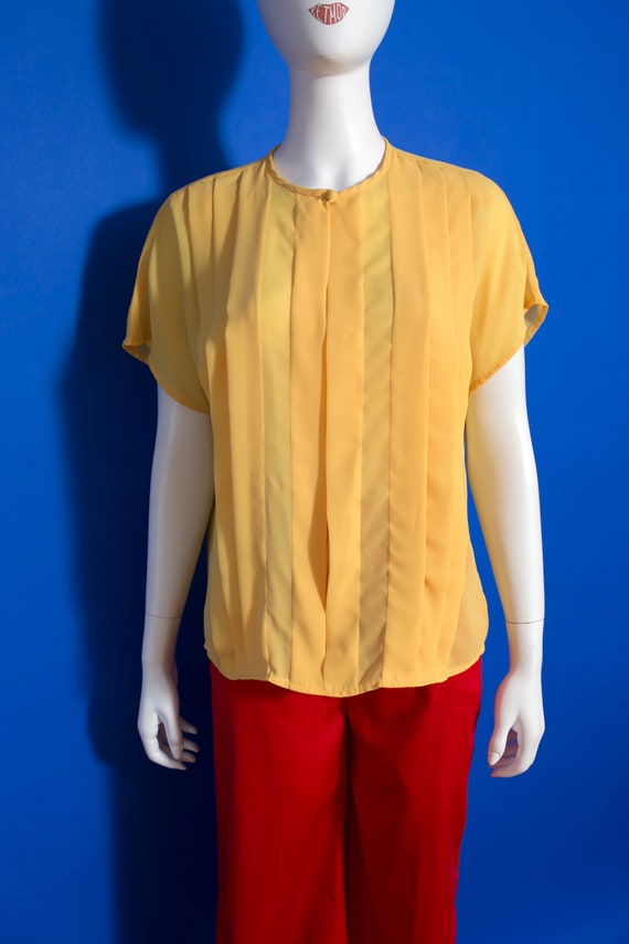 Sculptural Vintage 80s 90s Yellow Short Sleeve Bl… - image 2