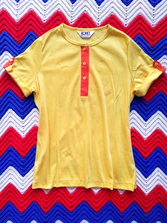 DEADSTOCK Vintage 70s 80s Yellow T-Shirt with Ora… - image 2