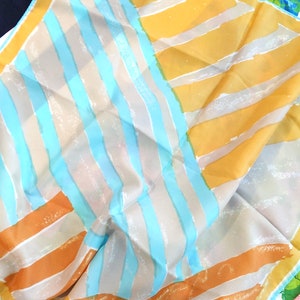 Fabulous Vera Neumann Vintage 60s 70s Pastel Orange Yellow Turquoise Abstract Lines Square Scarf image 5