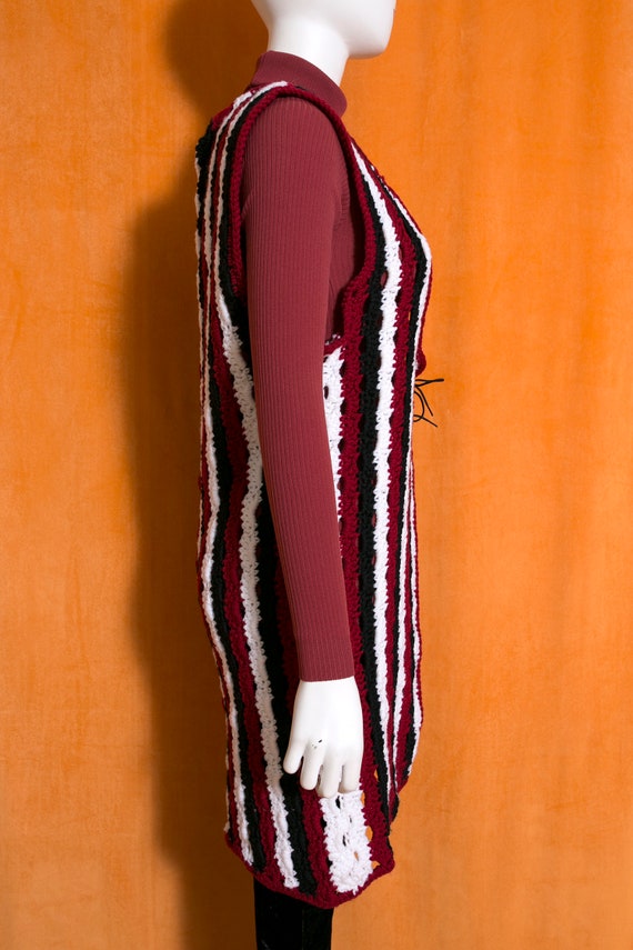 Retro Vintage 70s Maroon Black White Stripe Croch… - image 7