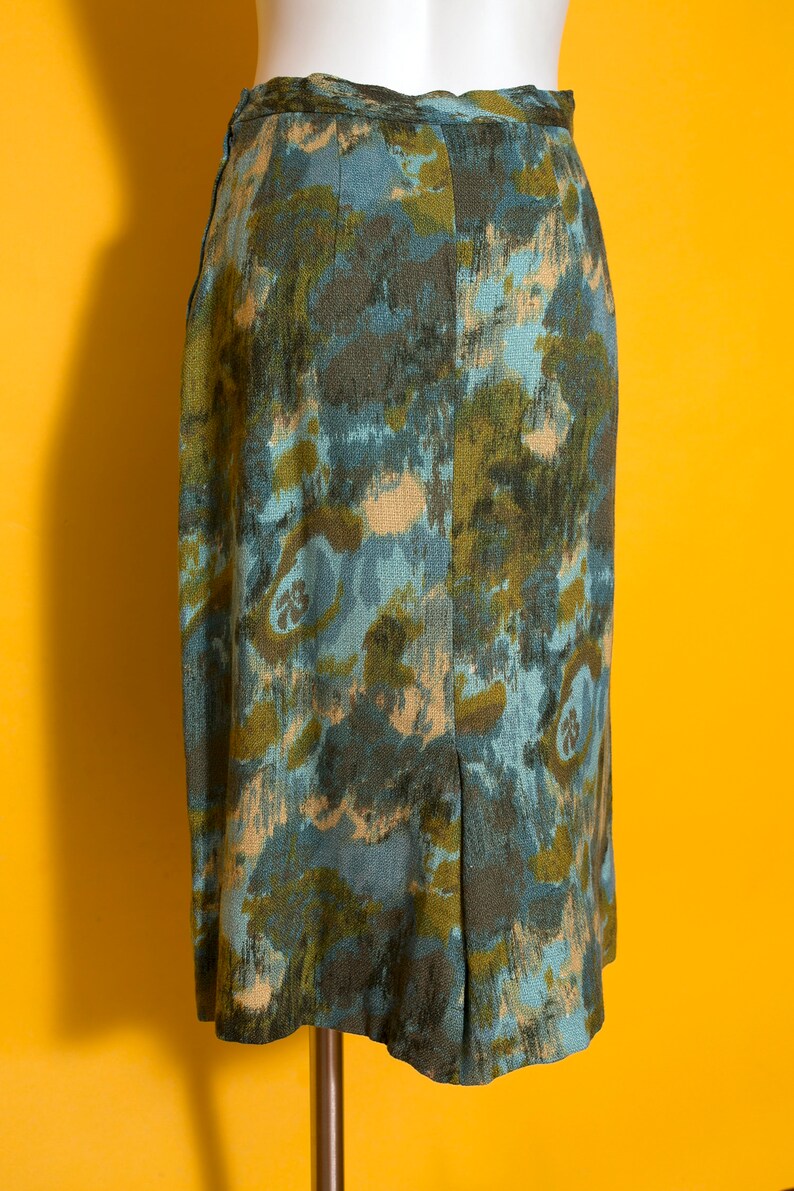 Interesting Vintage 50s 60s Blue Green Abstract Patterned Skirt image 9