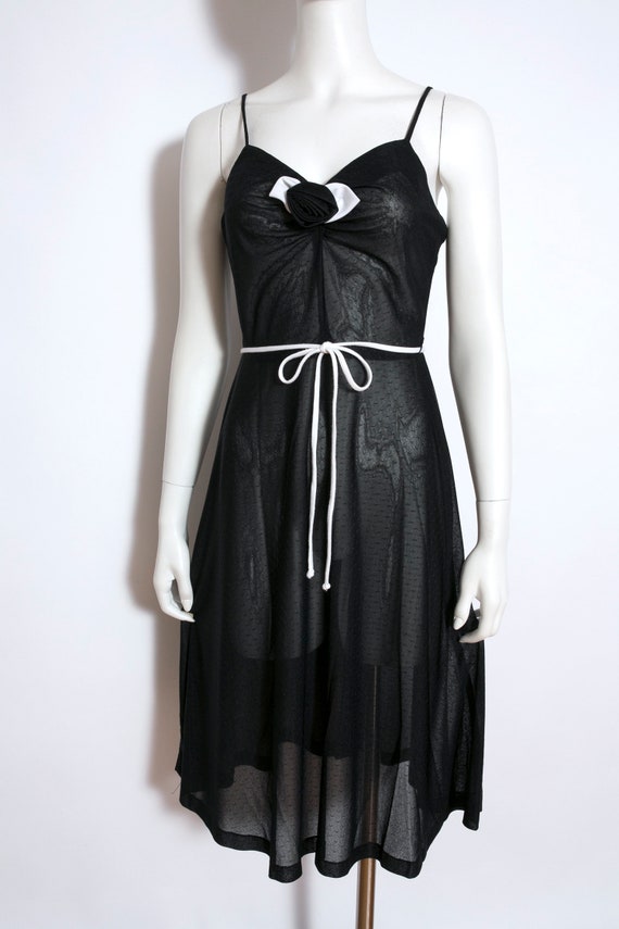 Lovely Vintage 70s 80s Black White Sun Dress with… - image 5