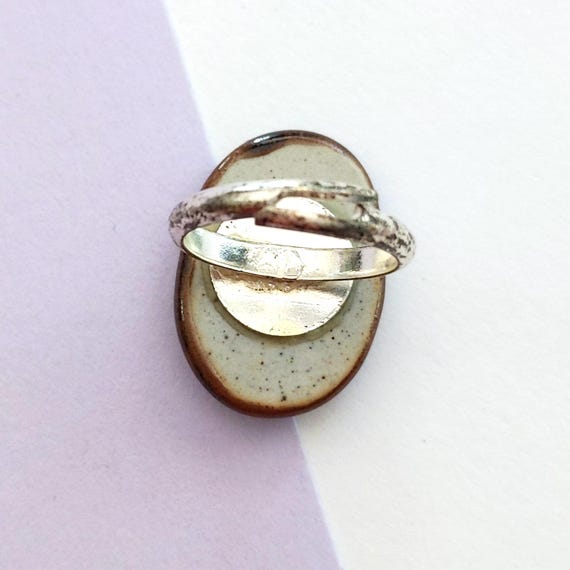 Unique 70s Brown Two Dots Ceramic Adjustable Ring - image 9