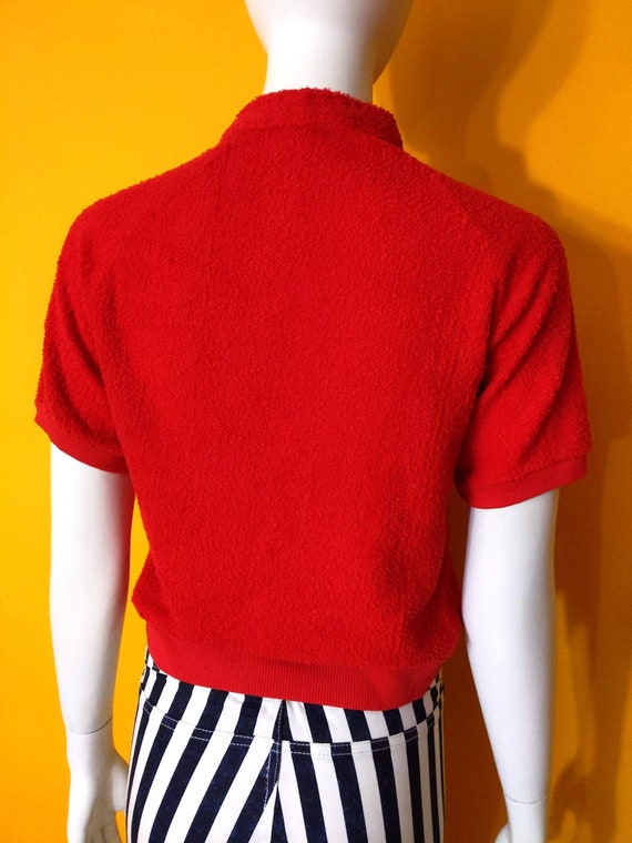 Cool Vintage 70s 80s Bright Red Terrycloth Top - image 9