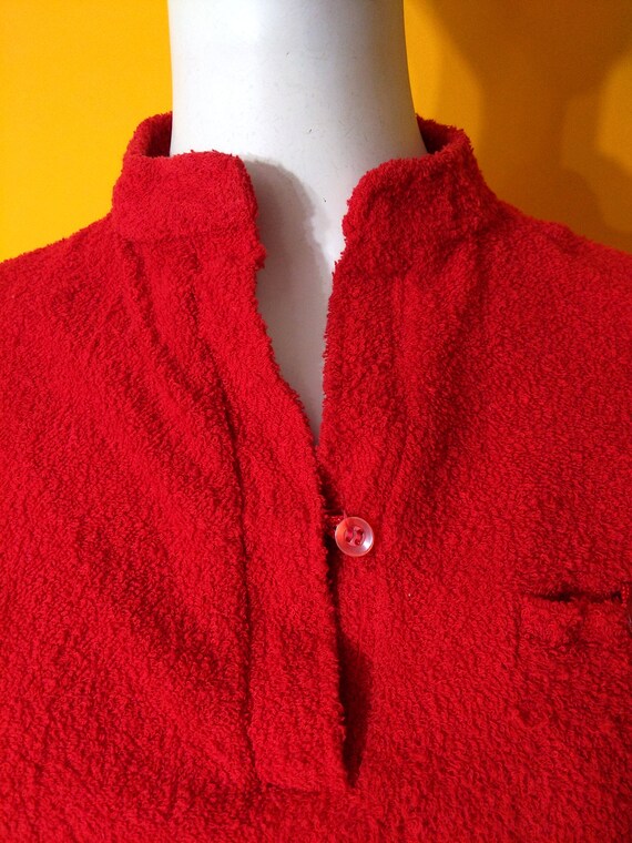 Cool Vintage 70s 80s Bright Red Terrycloth Top - image 3