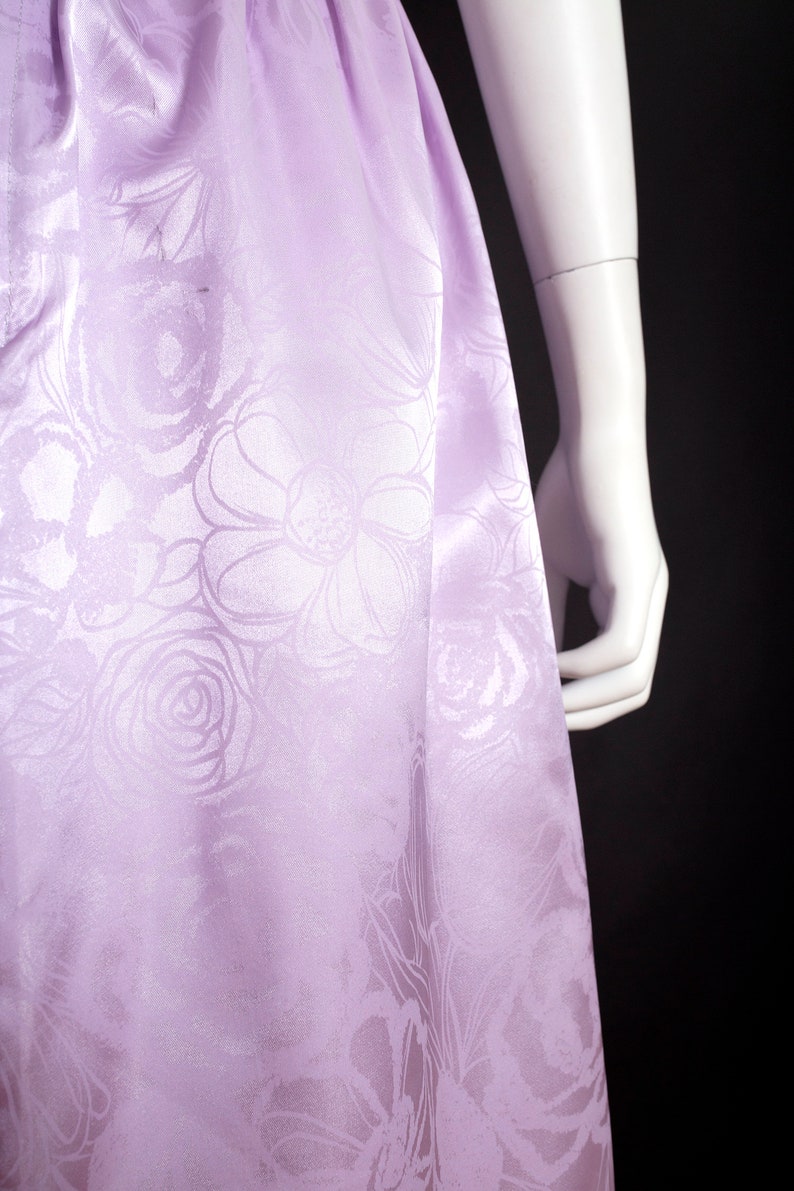 Lovely Vintage 90s Light Purple Shiny Floral Strapless Party Dress image 6