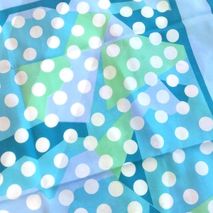 Cute Vintage 70s Pastel Blue & Green Polka Dot Triangles Square Scarf image 3