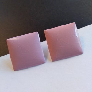 DEADSTOCK Vintage 80s 90s Pastel Pink Lavender Square Metal Earrings with Triangle Pattern image 9