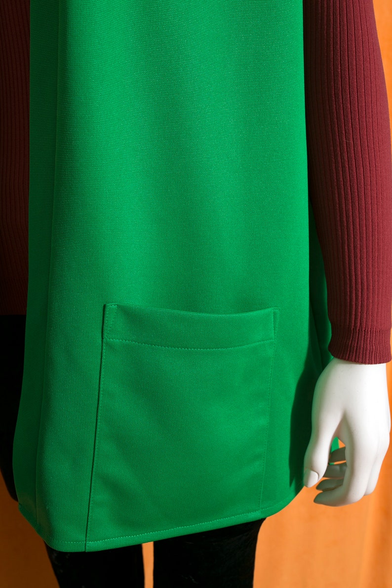 Gilet lungo in poliestere verde Kelly vintage anni '70 taglie forti con tasche immagine 5