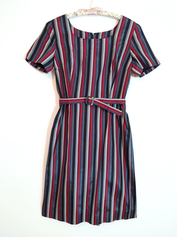 Classy Vintage 50s 60s Black Gray Red Stripe Taff… - image 2