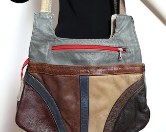 Fantastic NWOT Leather Color Block Floppy Boho Purse Shoulder Bag