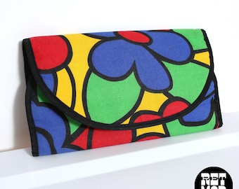 Fantastic Vintage 90s Colorful Pop Art Flower Power Jewelry Pouch Bag