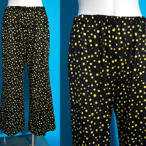 Slinky & Cool Vintage 60s 70s Black and Yellow Polka Dot 2-Piece Set of Pants and Tunic Top with Pussybow image 4