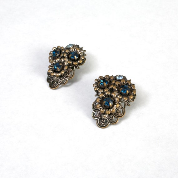Lovely Vintage 50s 60s 70s Silver & Blue Rhinesto… - image 7